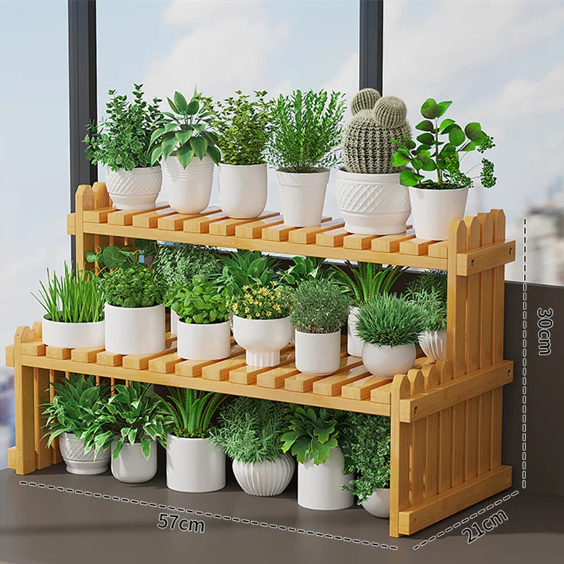 étagère plante bambou moderne simple niveaux naturel hauteur 30cm largeur 57cm