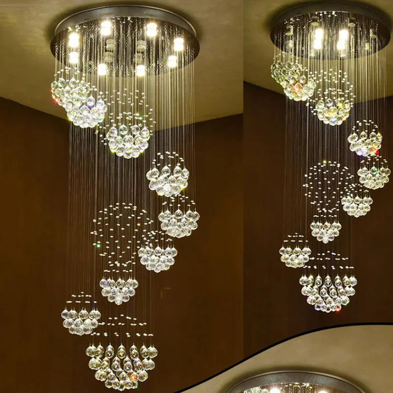 Suspension lumineuse moderne cristal transparentes 100cm 300cm 120cm 420cm LED