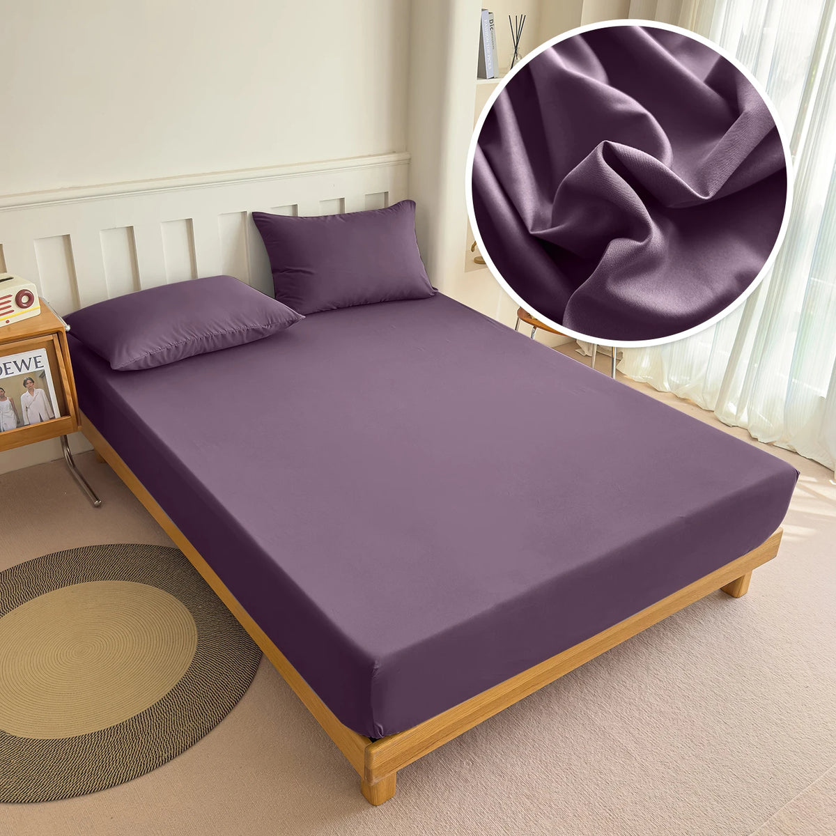 housse lit extensible élastique polyester violet bleu marine gris moderne minimaliste taie oreiller