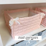paniers rangement coton pois carreaux rayures ours rose clair blanc bleu clair beige texturé
