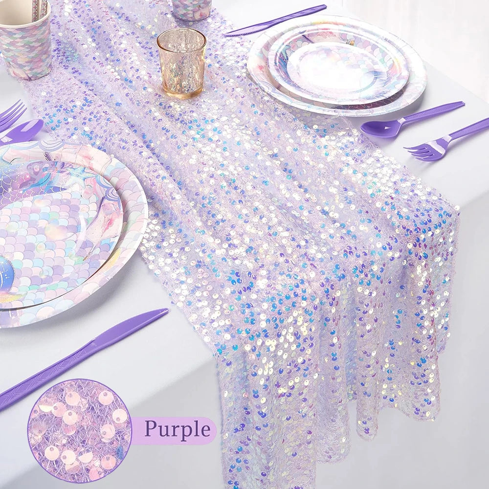 nappes sequins violet rose festives tables deco mariage anniversaire semi transparent tulle sirène