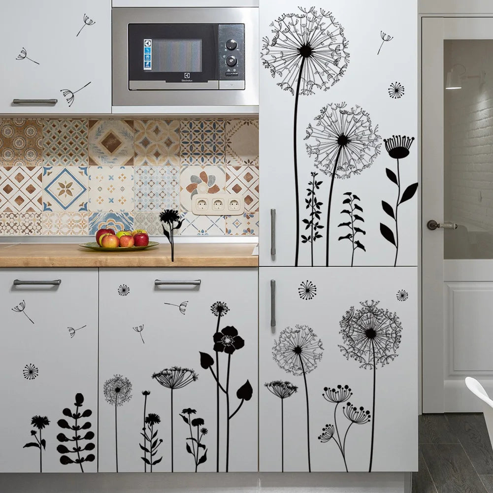 sticker mural fleur noire minimaliste moderne adhésif salon chambre décoration intérieure 105cm 62cm pièces