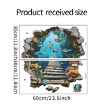 sticker mural 3d sous marin poissons coraux pont bois opaque enfants chambre salon