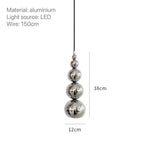 Suspension moderne argentée boules multiples salon chambre éclairage 15 30m² cordon noir