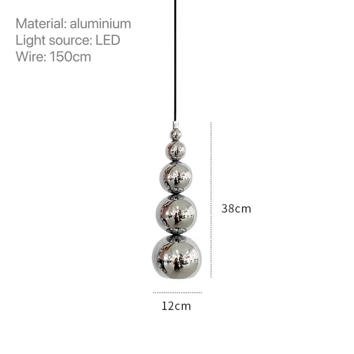 Suspension moderne argentée boules multiples salon chambre éclairage 15 30m² cordon noir