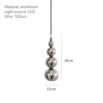 Suspension moderne argentée boules multiples salon chambre éclairage 15 30m² cordon noir