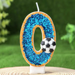 bougies numéraires pailletées thème football anniversaire bleu doré blanc