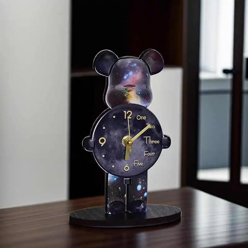 horloge décorative ours noir étoiles aiguille moderne table salon chambre