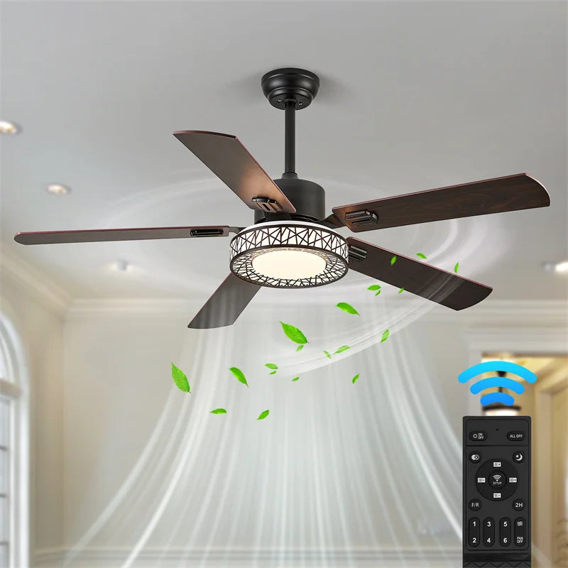 ventilateur moderne lumière led noir télécommande vitesses lames rond summer winter mode