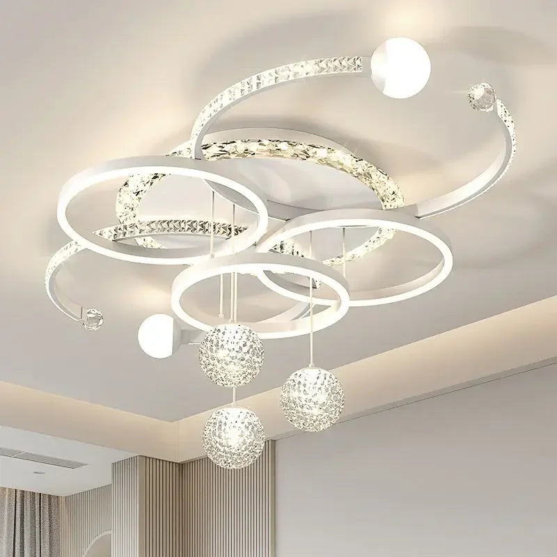plafonnier moderne noir blanc or strass boules pendantes circulaire certifié
