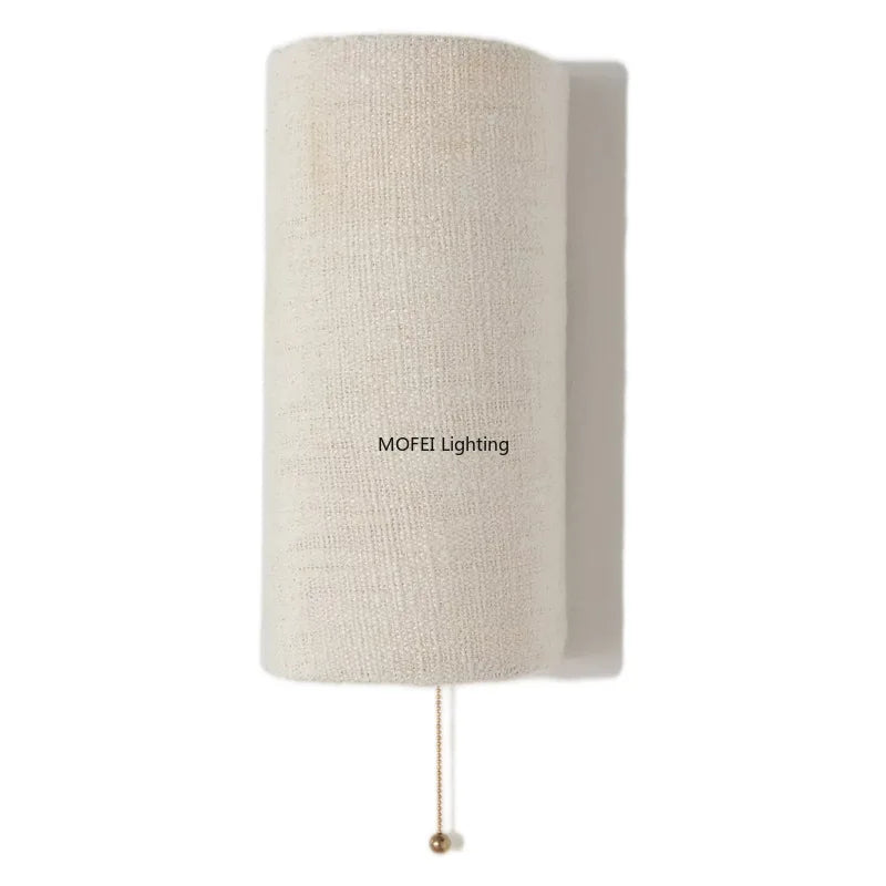 lampe murale moderne beige clair tissu cordon pompon doré chambre entrée étude led 6000k