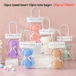 serviettes ours peluche tissu texturé sacs transparents couleurs variées cadeau mariage anniversaire 10 ensembles