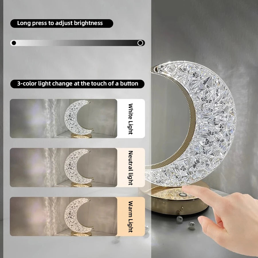 veilleuse lune cristalline led ambre blanche changement couleur ambiance moderne orbianescente