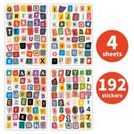 sticker autocollant multicolore lettre chiffre moderne enfantin 192 pièces opaques carreaux journalisation scrapbooking