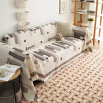 housse canapé grande taille rayures horizontales couverture salon moderne beige gris décorative