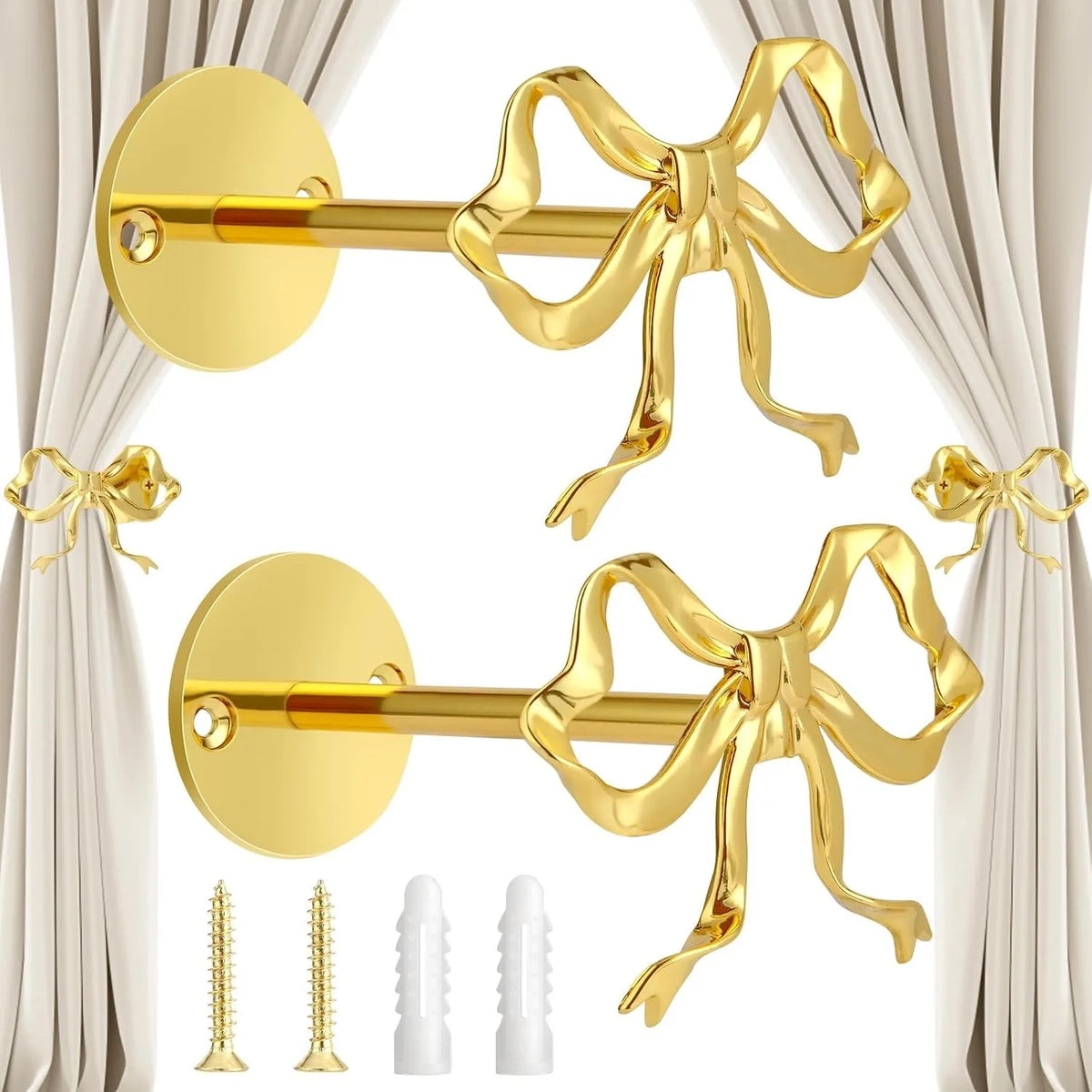attaches rideaux or forme nœud métal moderne vis tasseaux fixations élégantes anneaux boucles