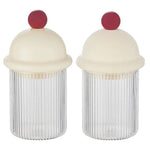 organisateur récipients verre rayures flocking transparent couvercle opaque décoratif ludique blanc crème rouge