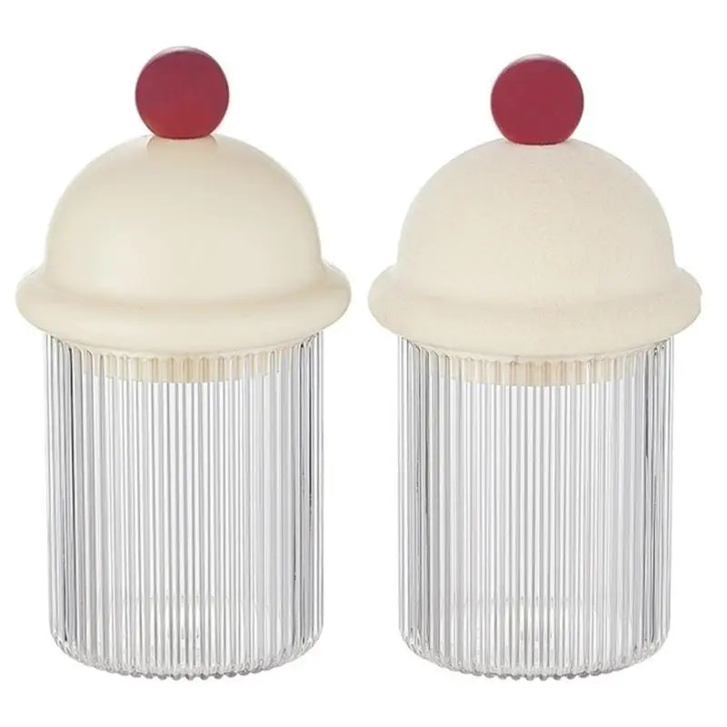 organisateur récipients verre rayures flocking transparent couvercle opaque décoratif ludique blanc crème rouge