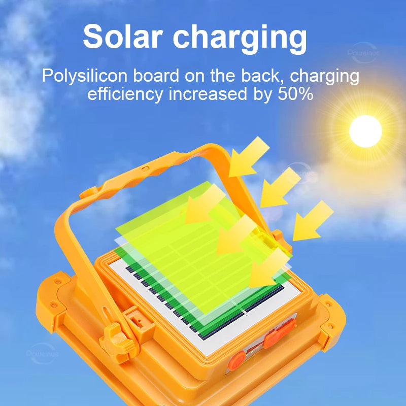 lampe travail solaire rechargeable 20000mAh orange moderne panneau solaire led campingurgence