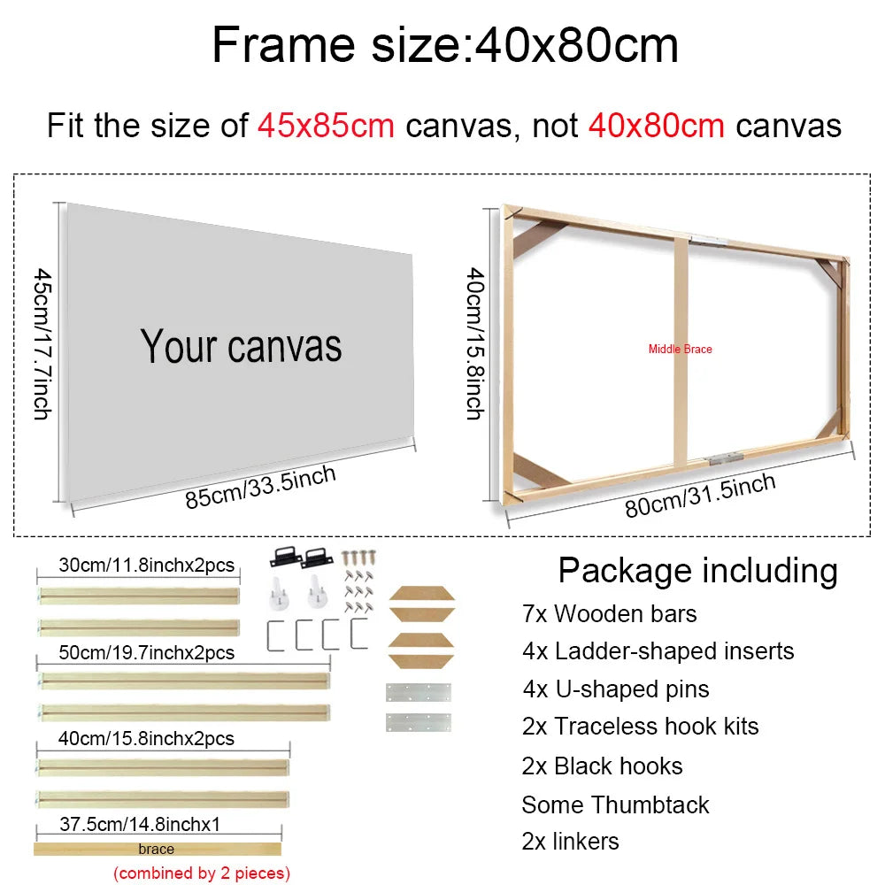 Cadre mural bois naturel moderne clips 20x40cm 25x55cm 30x60cm 35x75cm 40x80cm 45x95cm 50x100cm 55x115cm