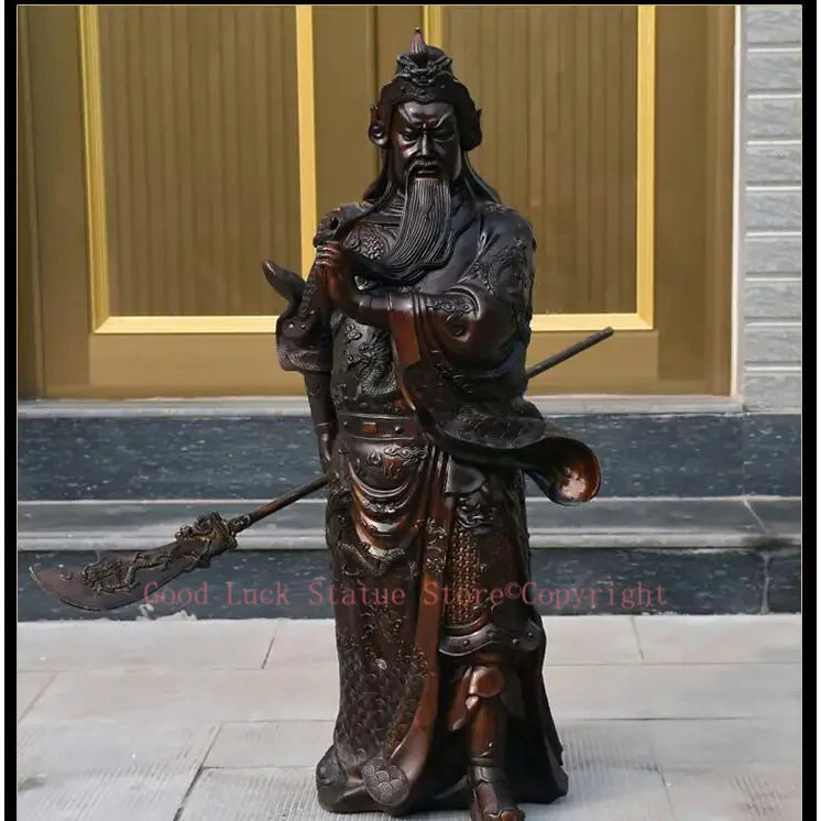 statues brunes dorées feng shui personnages militaires armes traditionnelles chinoises
