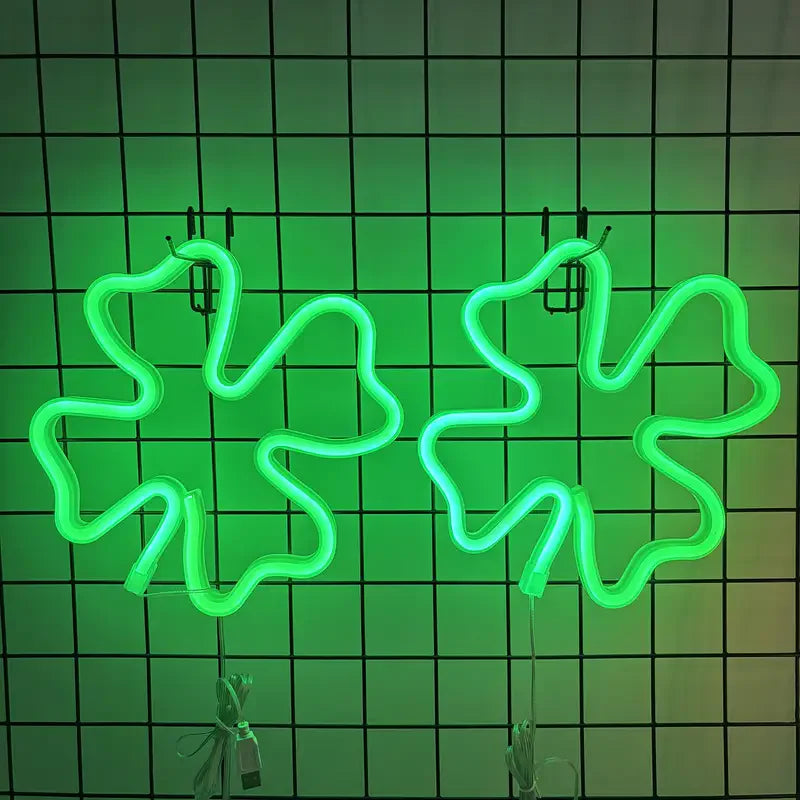 lampe néon vert feuille trèfle moderne intérieure chambre décoration clips câble batterie USB