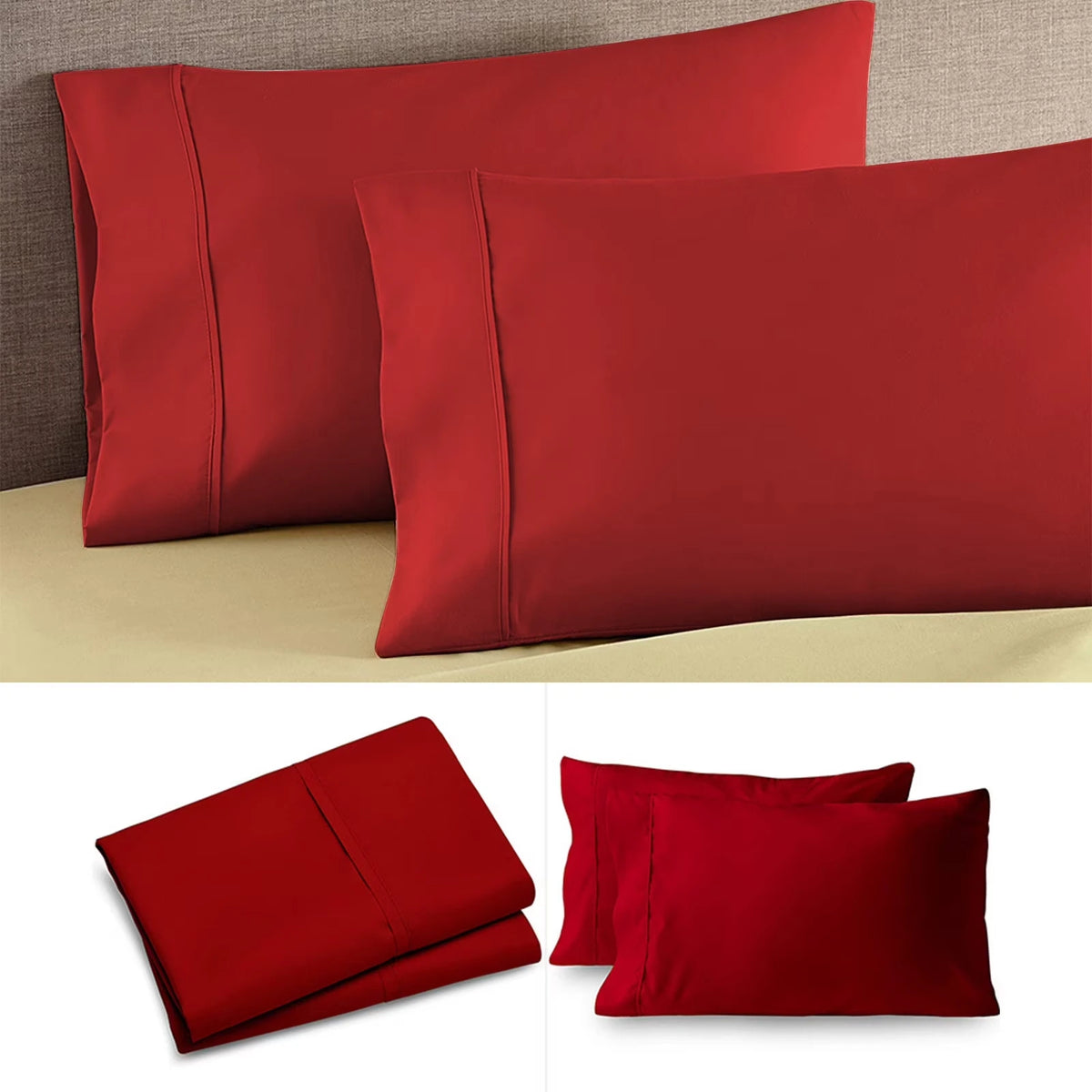 taies d'oreiller microfibre coton polyester beige gris noir bleu rouge blanc enveloppe simple literie
