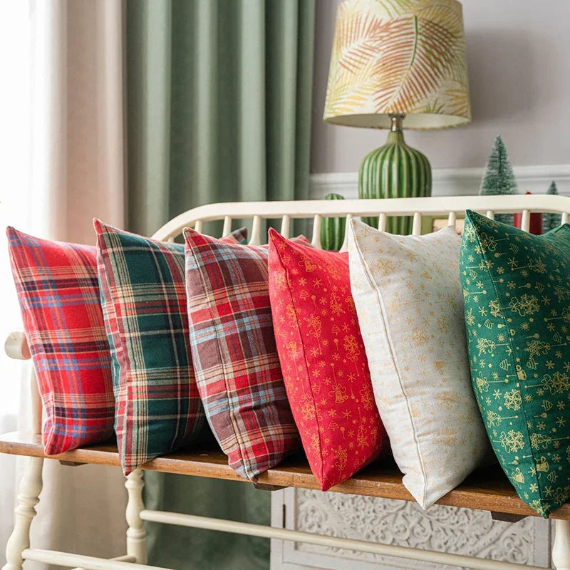 housse coussin noël carreaux rouge vert polyester décorative maison voiture 60x60cm 45x45cm traditionnelle festive