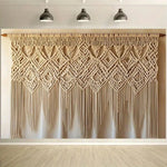 rideau macramé boho chic motifs géométriques franges beige clair occasion fête anniversaire mariage