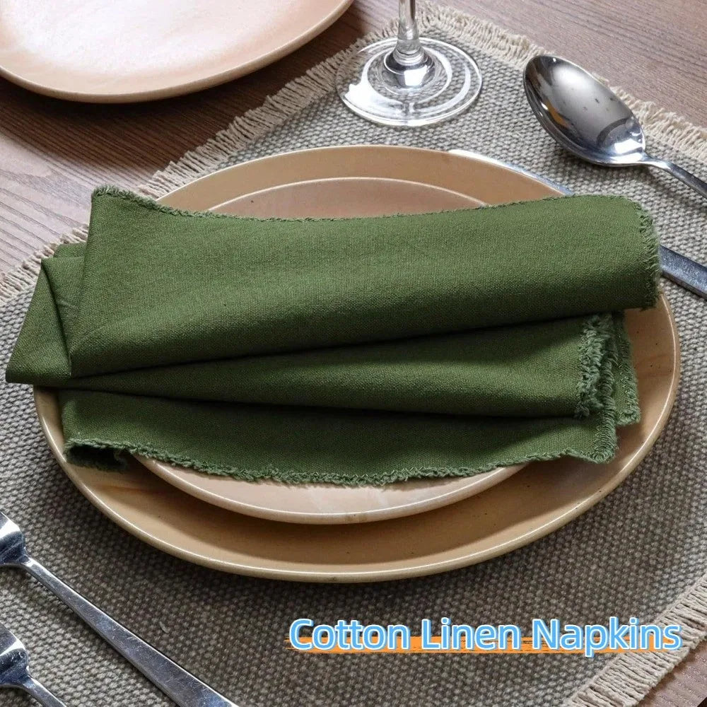 serviettes coton lin couleur blanc vert olive beige rose texture naturelle rustique classique