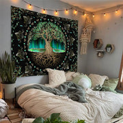 Tapisserie murale arbre de vie verte pour chambre à coucher et bureau - Décoration zen 73x95 cm