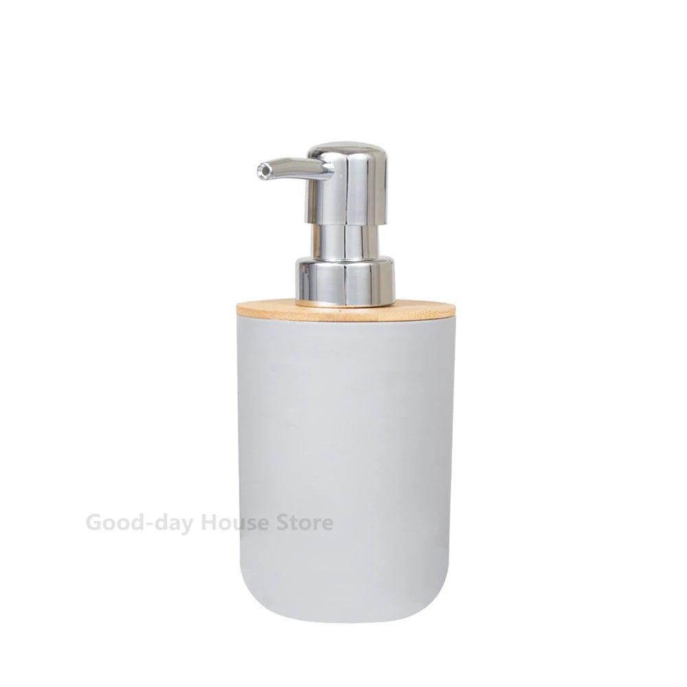 ensemble salle bain bambou distributeur savon porte brosse dents porte savon tasse noir