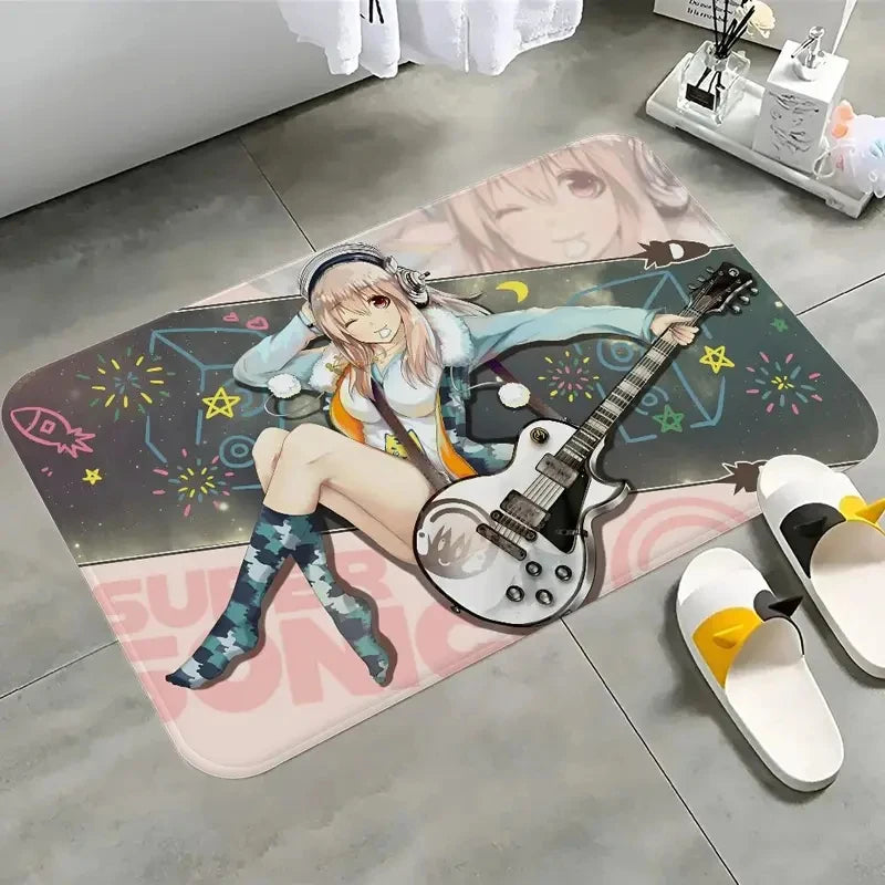 tapis sol antidérapant polyester anime rose motifs géométriques moderne salon chambre coucher