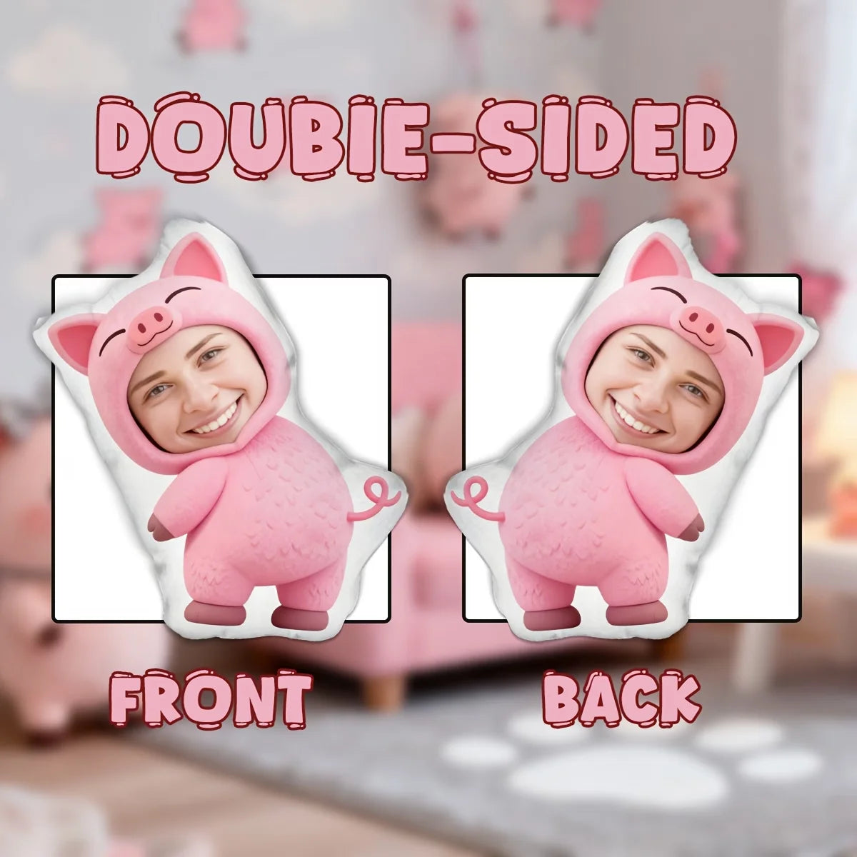 coussin personnalisable rose clair visage animé oreilles pointues moderne amovible lavable oblong lit sofa