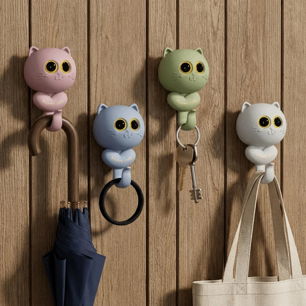 porte clés adhésifs chat happy life rose bleu vert gris noir mignon cartoon