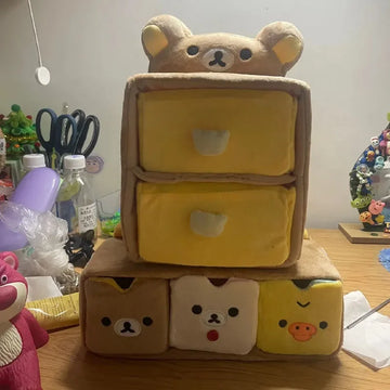 boîte tiroirs marron jaune motif animaux tiroirs poignées visages animaux décorative enfantine kawaii rangement