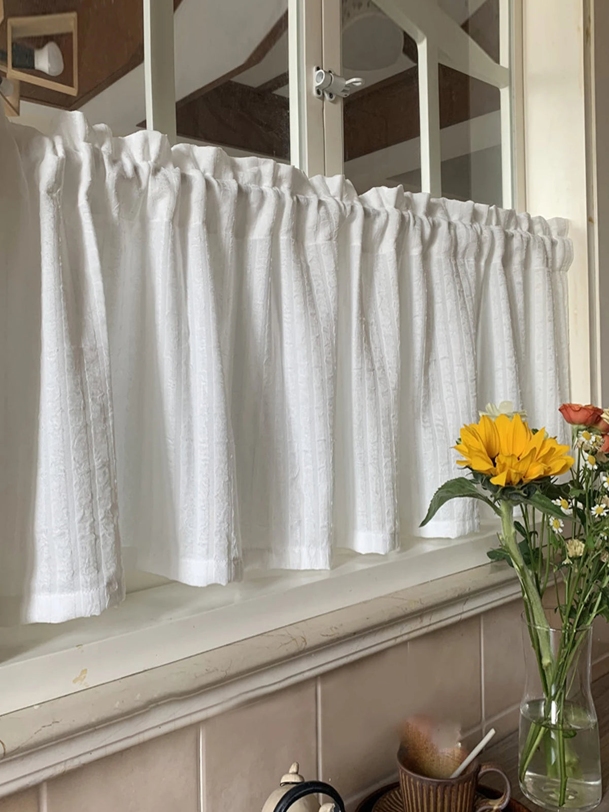 rideau blanc opaques rayures horizontales classique tringle polyester moderneextérieur floatwindow