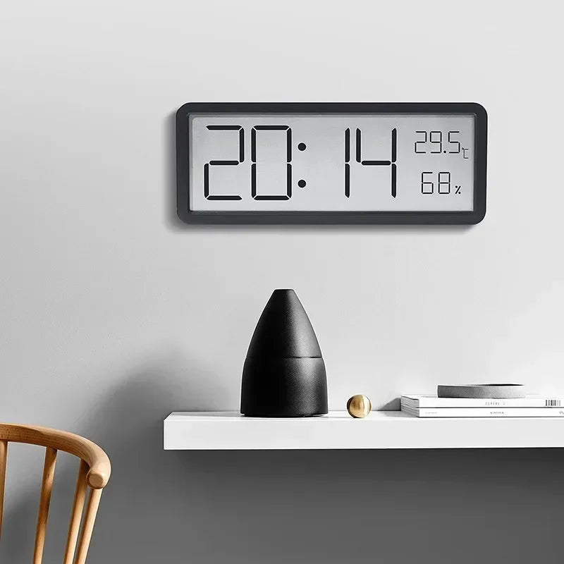 horloge murale numérique moderne affichage heure température humidité noir blanc