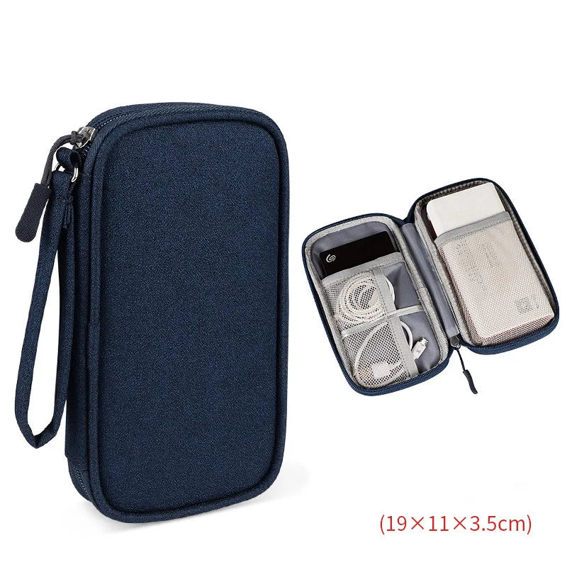 sac rangement accessoires tissu gris clair pratique ecouteurs cable usb chargeur voyage