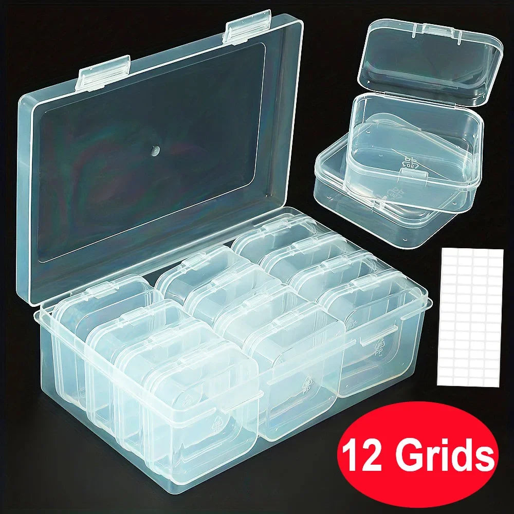 boîte rangement transparente moderne 12 compartiments pratique poignée bleue almacenamiento materiales artesanales