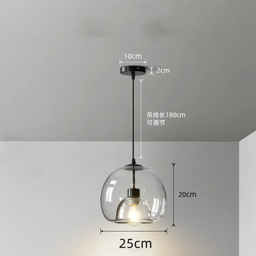 suspension lumineuse sphérique verre transparent moderne lampe plafonnier salon cuisine noir
