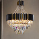 lustre led moderne élégant cristal noir doré transparent salon restaurant
