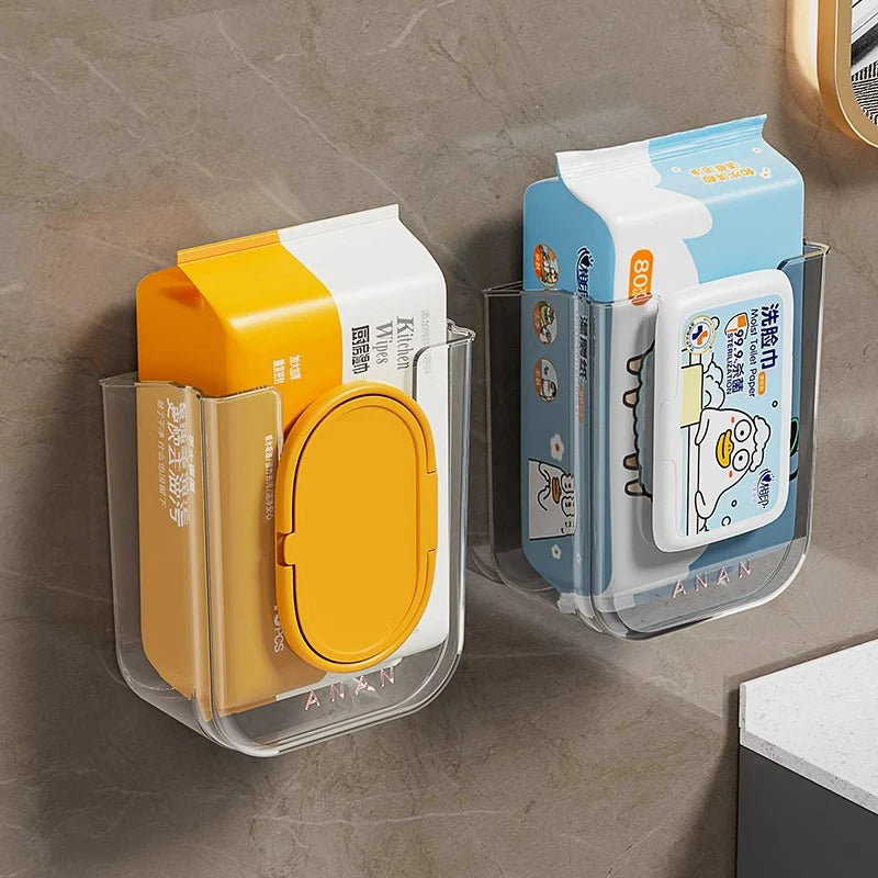 rangement mural adhésif transparent double compartiment moderne boîte lingettes réutilisable multiple stockage