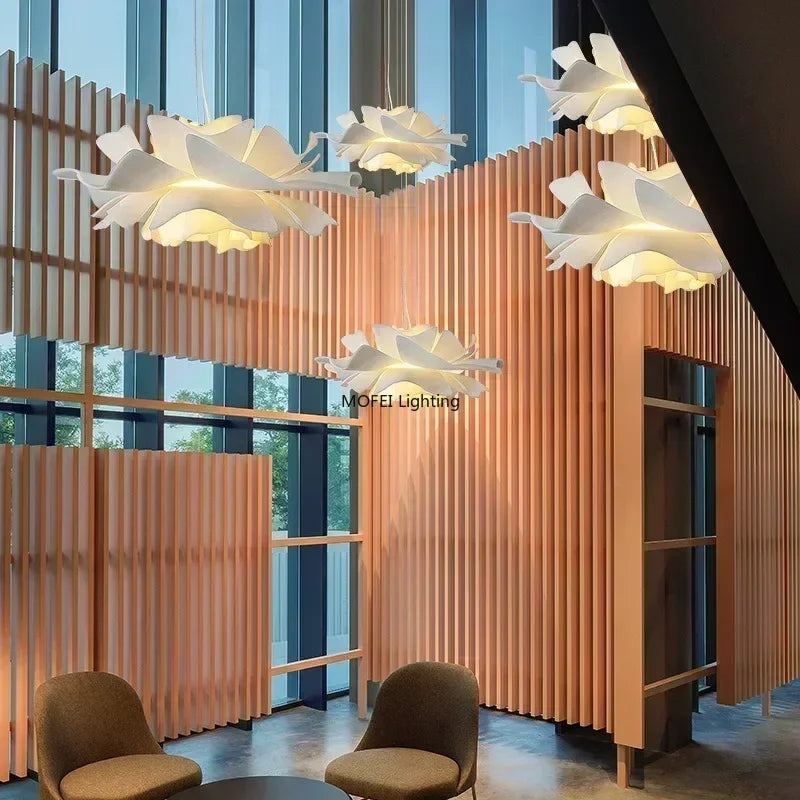 Suspension lumineuse moderne verre blanc floral organique LED 4500k 6000k 3000k