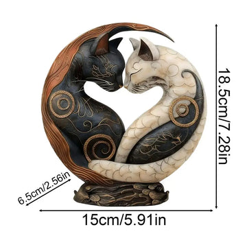 statue chats enlacés résine noire blanche motifs floraux décorative yin yang maison adulte