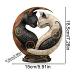 statue chats enlacés résine noire blanche motifs floraux décorative yin yang maison adulte