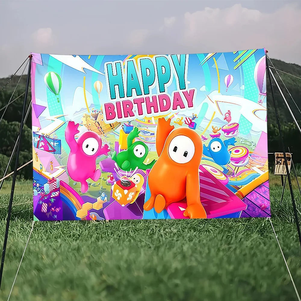 toile fond anniversaire fall guys décoration murale fête enfant décoration salle jeux vidéo