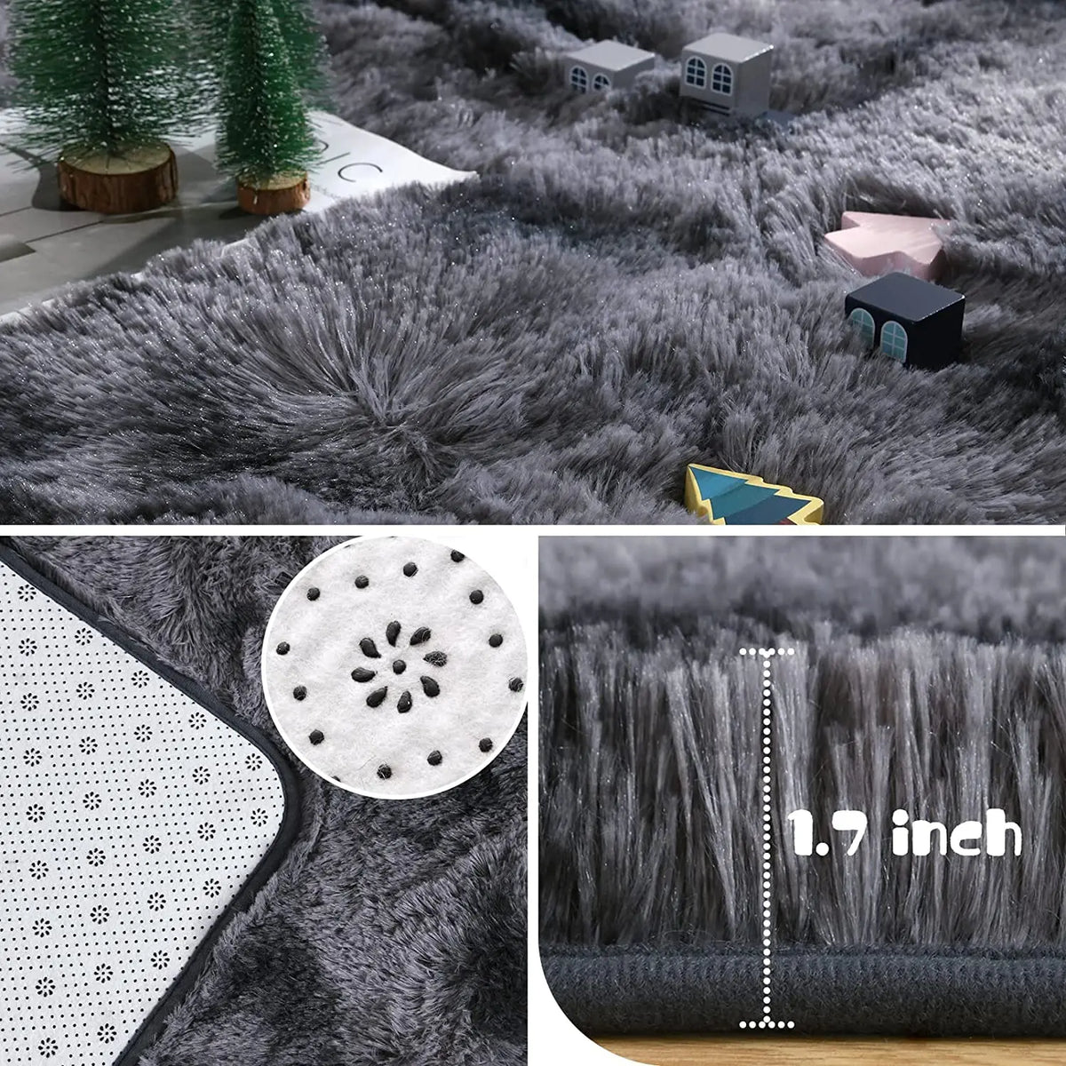 tapis peluche doux moderne salon chambre enfant grand tapis moelleux gris bleu rouge marron