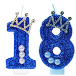 bougies chiffre anniversaire bleu pailleté décoratives festives crochet couronne numérotées grande taille