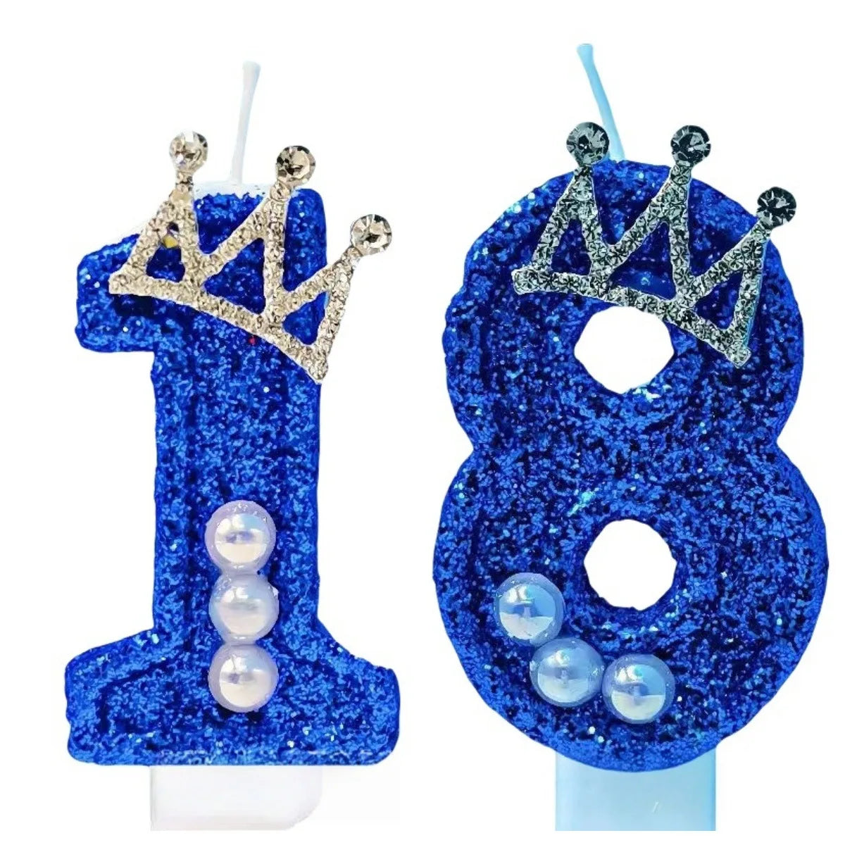 bougies chiffre anniversaire bleu pailleté décoratives festives crochet couronne numérotées grande taille